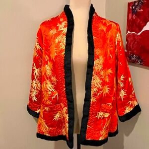 Vintage Chinese Silk Jacket Brocade Trimmed &  Lined in lambs wool, size small